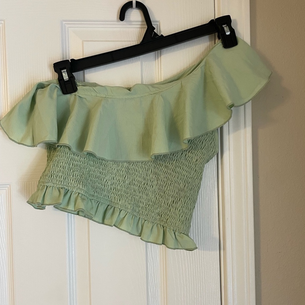Shein off the shoulder Large Mint Green Ribbed crop top blouse